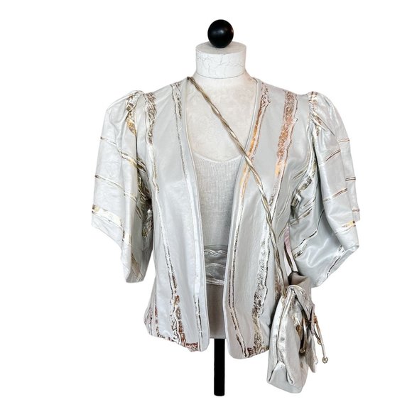 1980’s Med/Large Terry And Toni Designer Cream And Gold Leather Jacket Plus